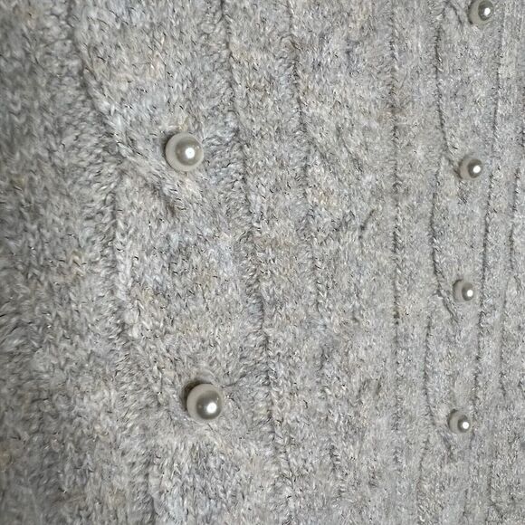 Nic + Zoe Sweater Womens Medium Gray Cable Knit Cowl Neck Pearl Embellishments‎ - Picture 5 of 14